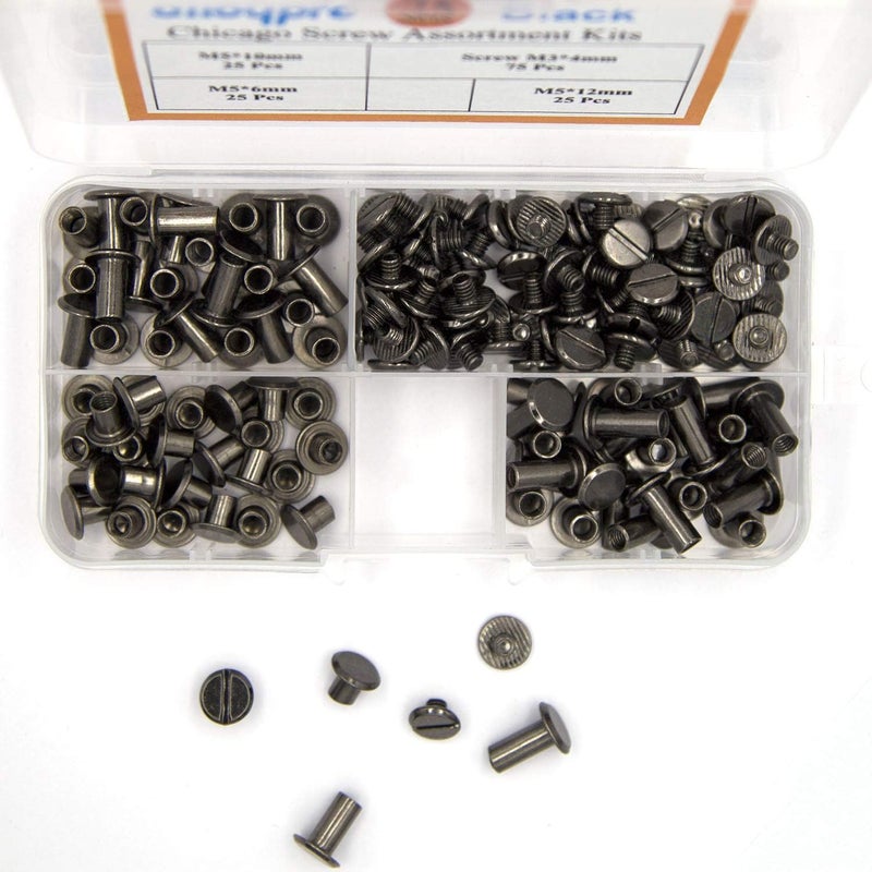 ALLOYPRO 75 Sets Chicago Screws Assorted Kit 3 Sizes Gun Meta Leather Rivets 1/4 3/8 1/2 Screw Rivets Flat Fillister Book Binding Posts Nail Rivet Chicago Bolts for DIY Leather Craft (5 x 6,10,12) - Image 4